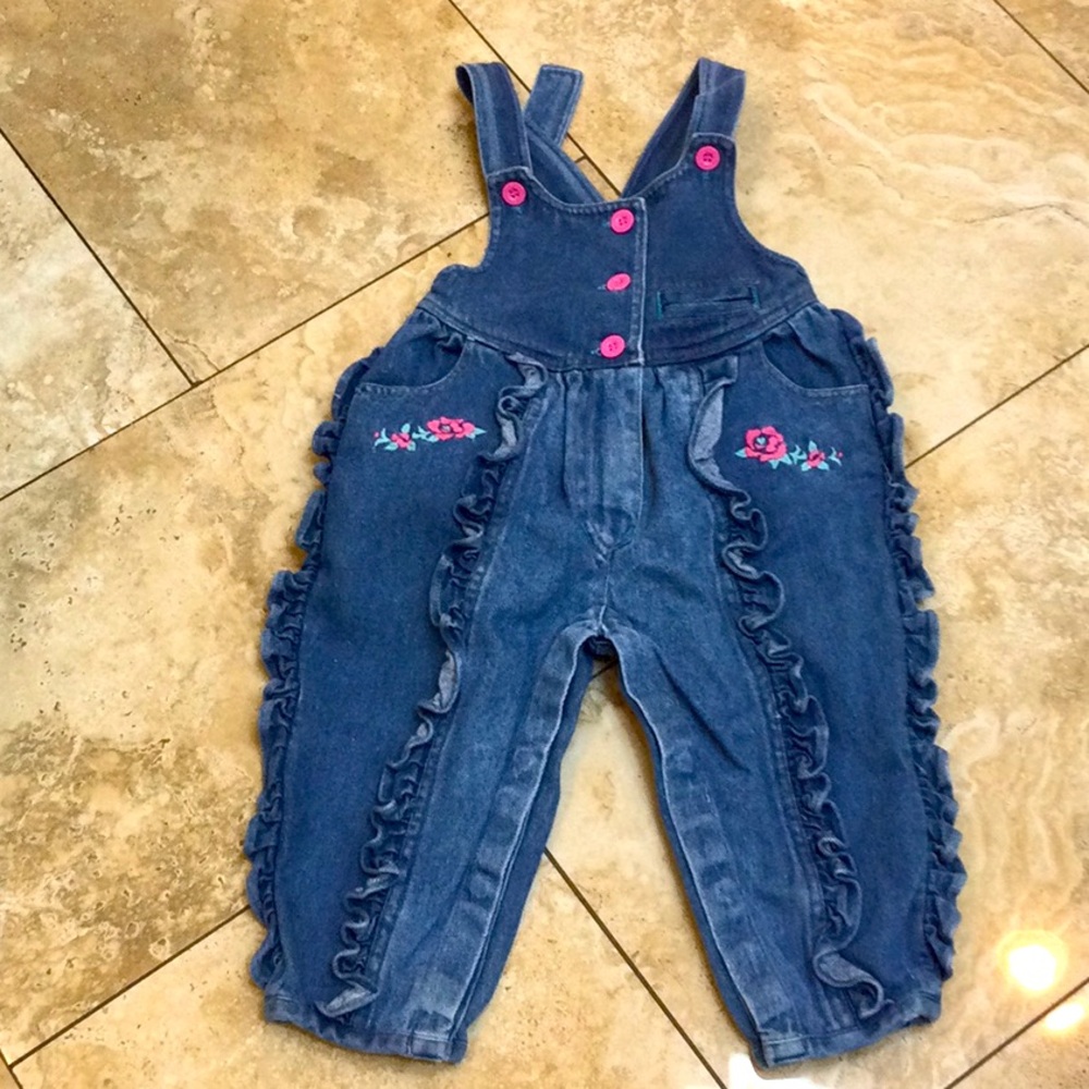 Blue Denim Kids Overalls with Pink Accents
